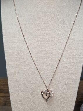.925 Sterling Silver Rose Gold Tone Heart Pendant Necklace with Crystal Accents